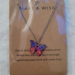 Pink and blue butterfly necklace
